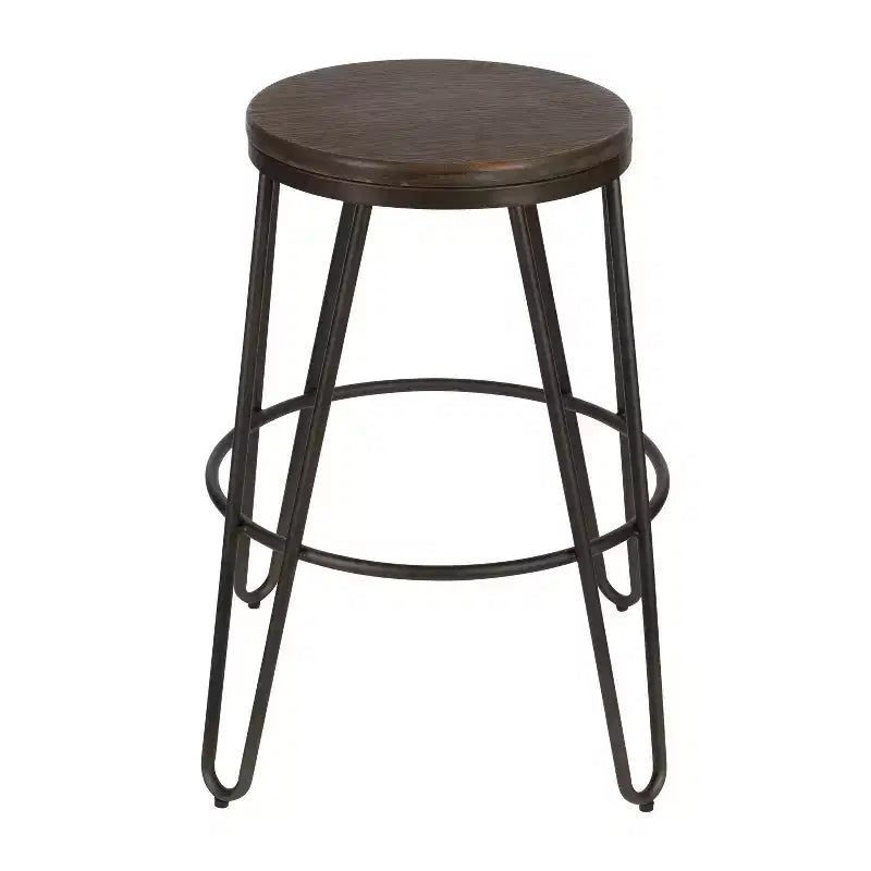 Kate and Laurel Tully Wood and Metal Bar Stools, 4 Pack, 24, Gray and Rustic Brown