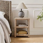 Heinrich 24 Tavolino laterale in corda d'erba stile costiero con due ripiani aperti|ART OF LIVING DESIGNS-NATURAL
