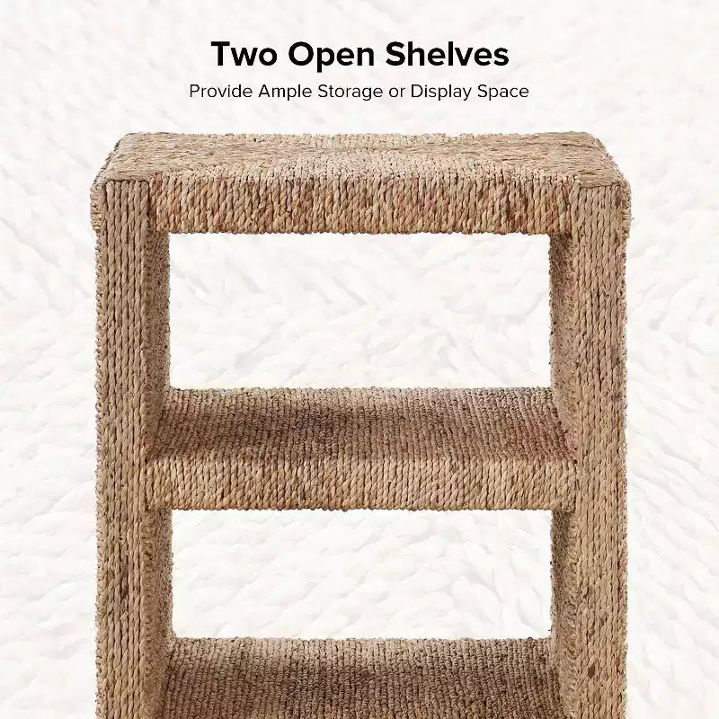 Heinrich 24 Tavolino laterale in corda d'erba stile costiero con due ripiani aperti|ART OF LIVING DESIGNS-NATURAL