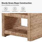 Heinrich 24 Tavolino laterale in corda d'erba stile costiero con due ripiani aperti|ART OF LIVING DESIGNS-NATURAL