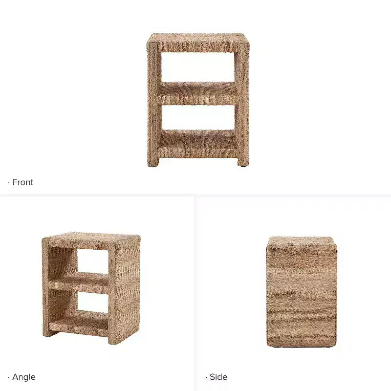 Heinrich 24 Tavolino laterale in corda d'erba stile costiero con due ripiani aperti|ART OF LIVING DESIGNS-NATURAL
