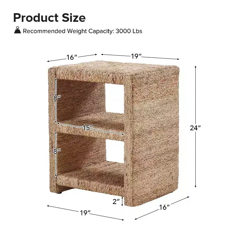 Heinrich 24 Tavolino laterale in corda d'erba stile costiero con due ripiani aperti|ART OF LIVING DESIGNS-NATURAL