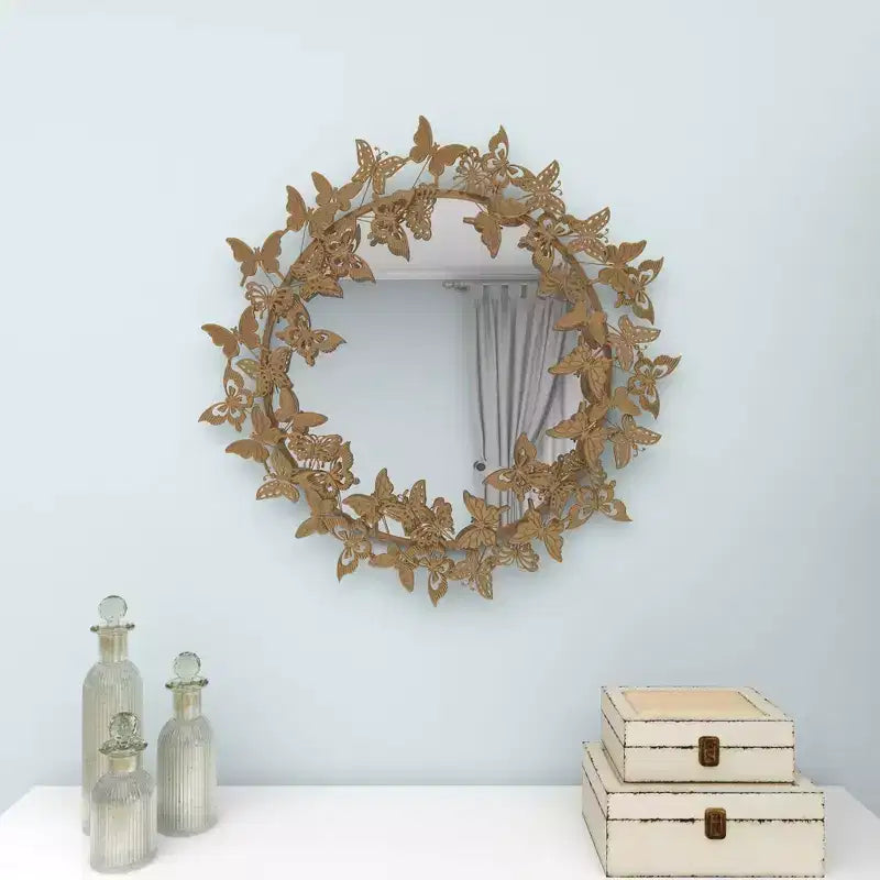 28x28 Metal Butterfly Round 3D Wall Mirror - Olivia & May