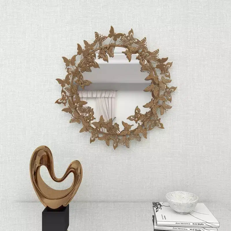 28x28 Metal Butterfly Round 3D Wall Mirror - Olivia & May