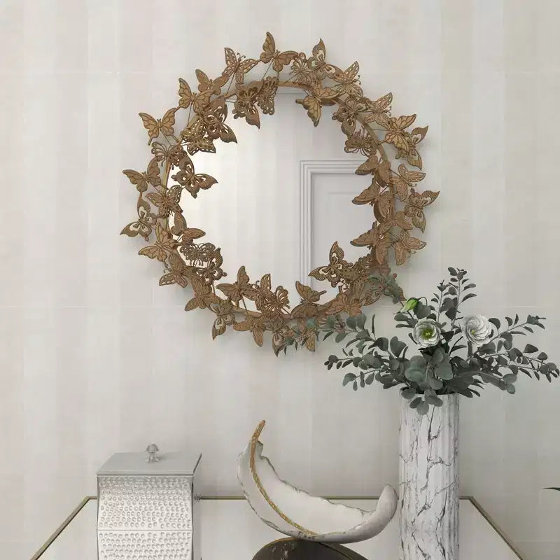 28x28 Metal Butterfly Round 3D Wall Mirror - Olivia & May