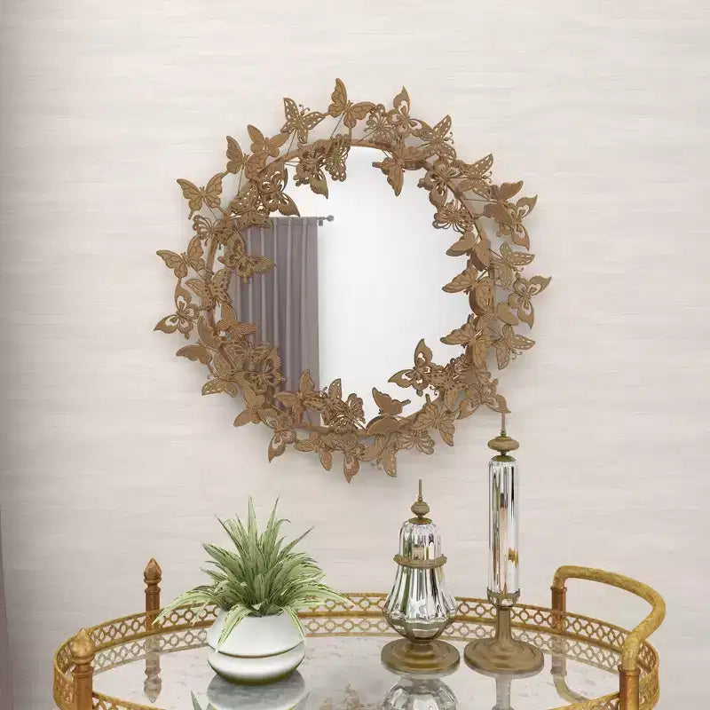 28x28 Metal Butterfly Round 3D Wall Mirror - Olivia & May