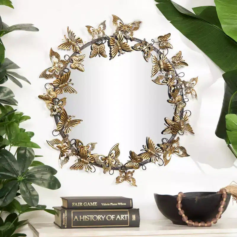 28x28 Metal Butterfly Round 3D Wall Mirror - Olivia & May