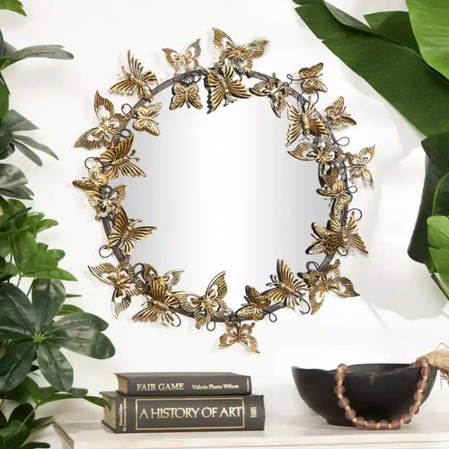 28x28 Metal Butterfly Round 3D Wall Mirror - Olivia & May