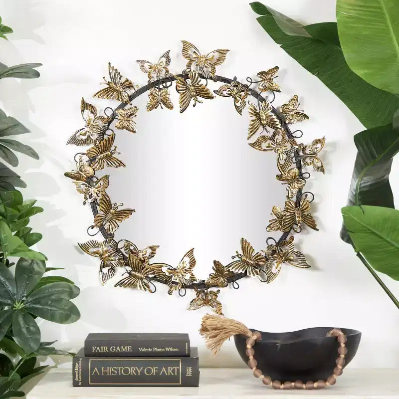 28x28 Metal Butterfly Round 3D Wall Mirror - Olivia & May