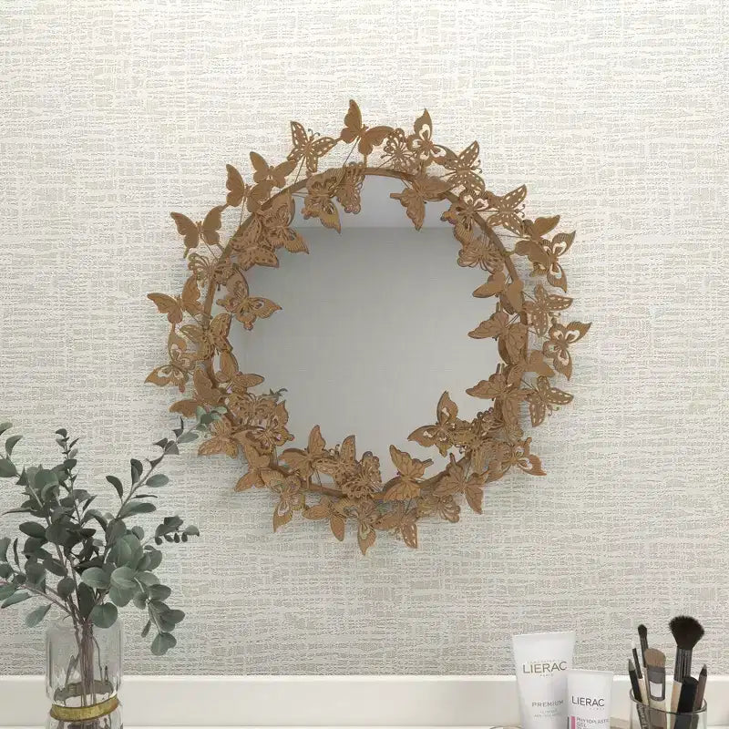 28x28 Metal Butterfly Round 3D Wall Mirror - Olivia & May